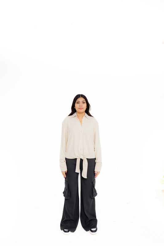 Neutral Beige Button-Down Shirt