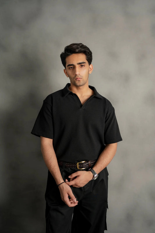 Black Johnny Collar Polo - Boujee
