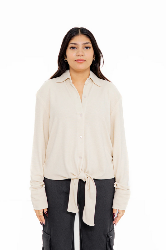 Neutral Beige Button-Down Shirt