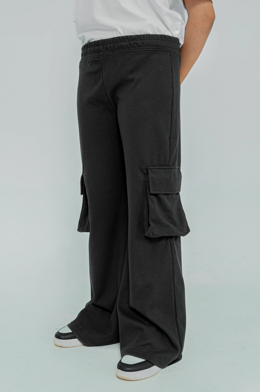 Black Cargo Flared Trousers