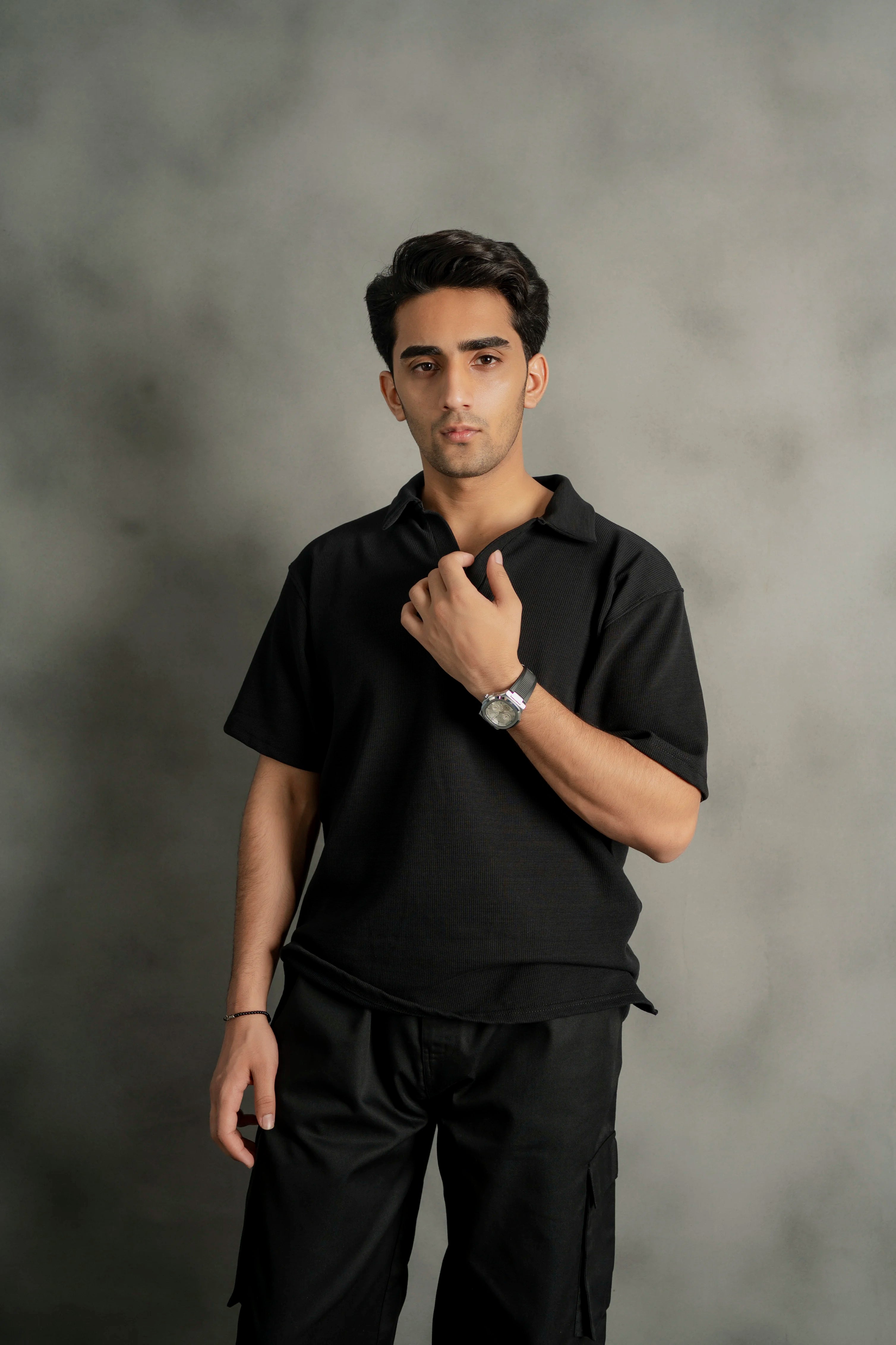 Black Johnny Collar Polo