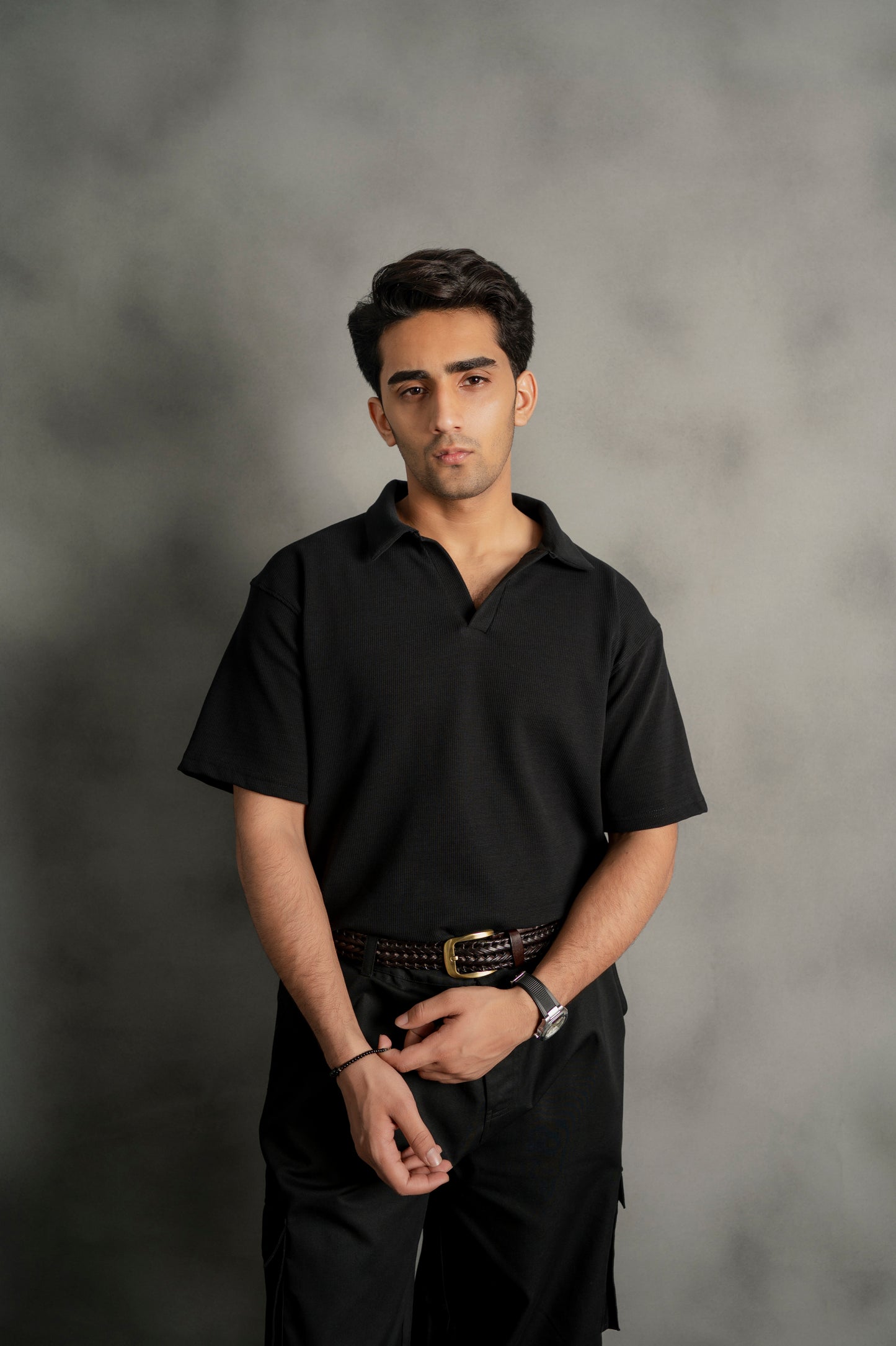 Black Johnny Collar Polo