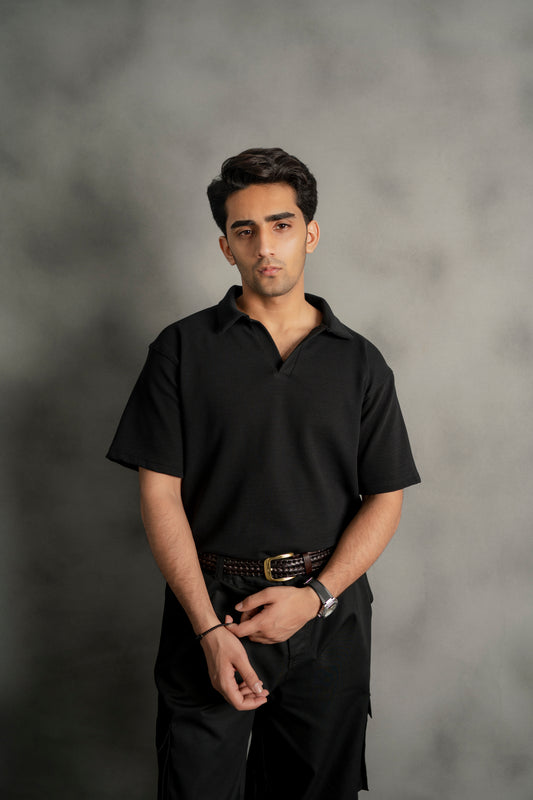 Black Johnny Collar Polo