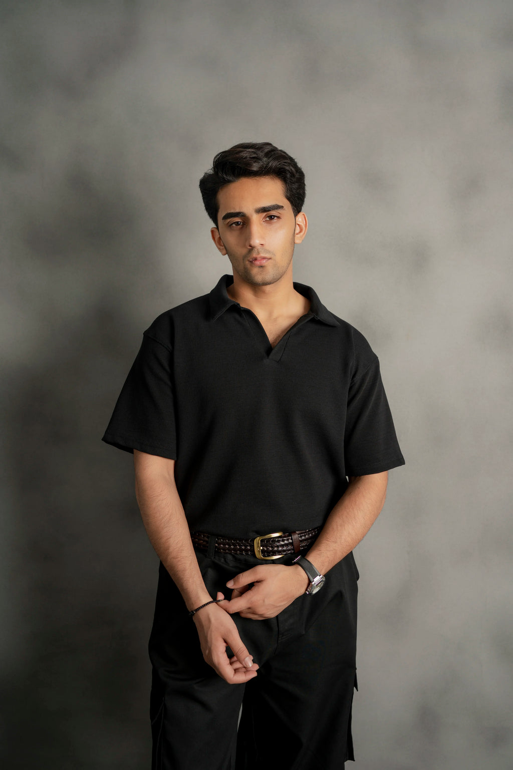 Black Johnny Collar Polo