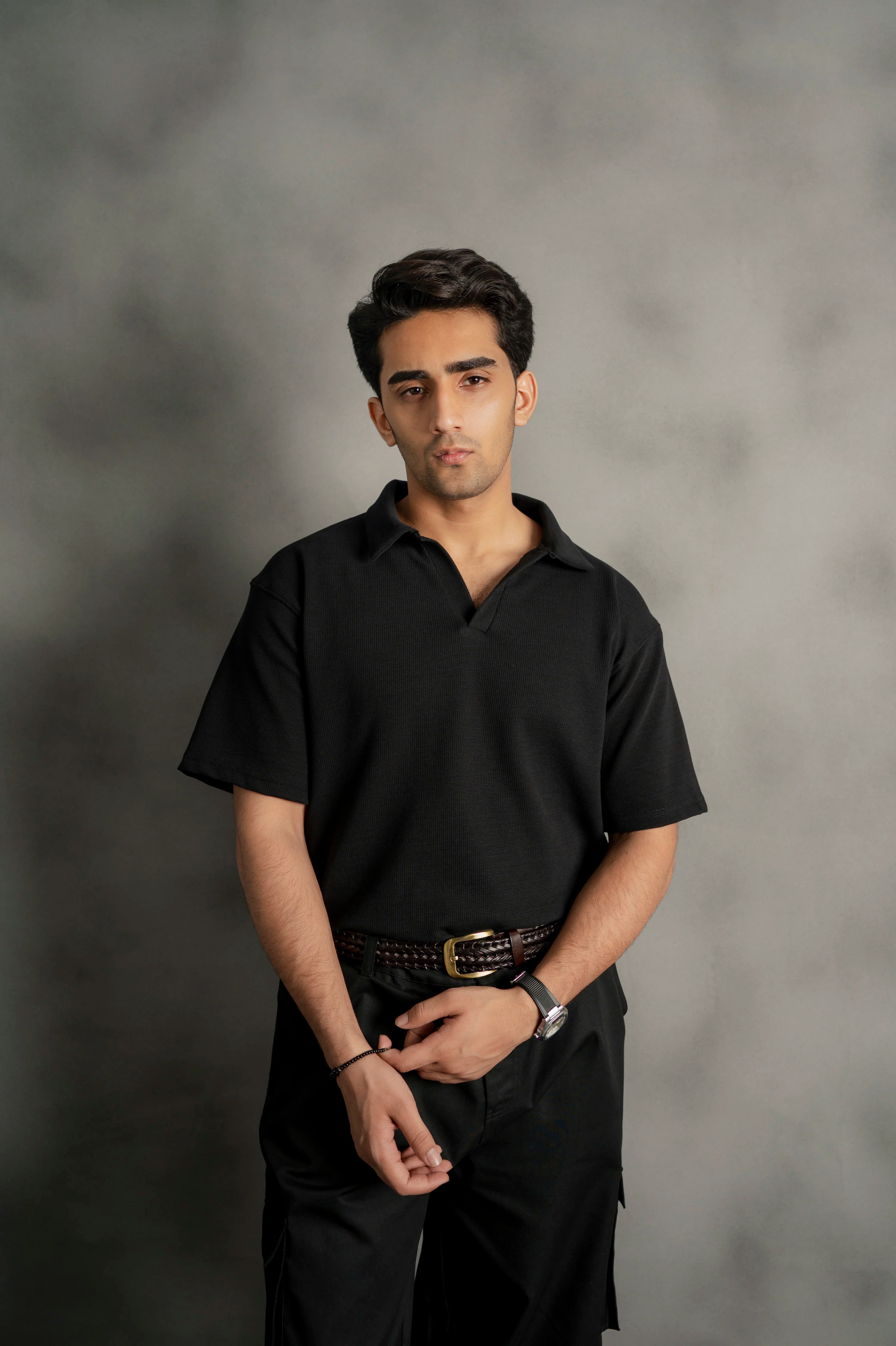 Black Johnny Collar Polo