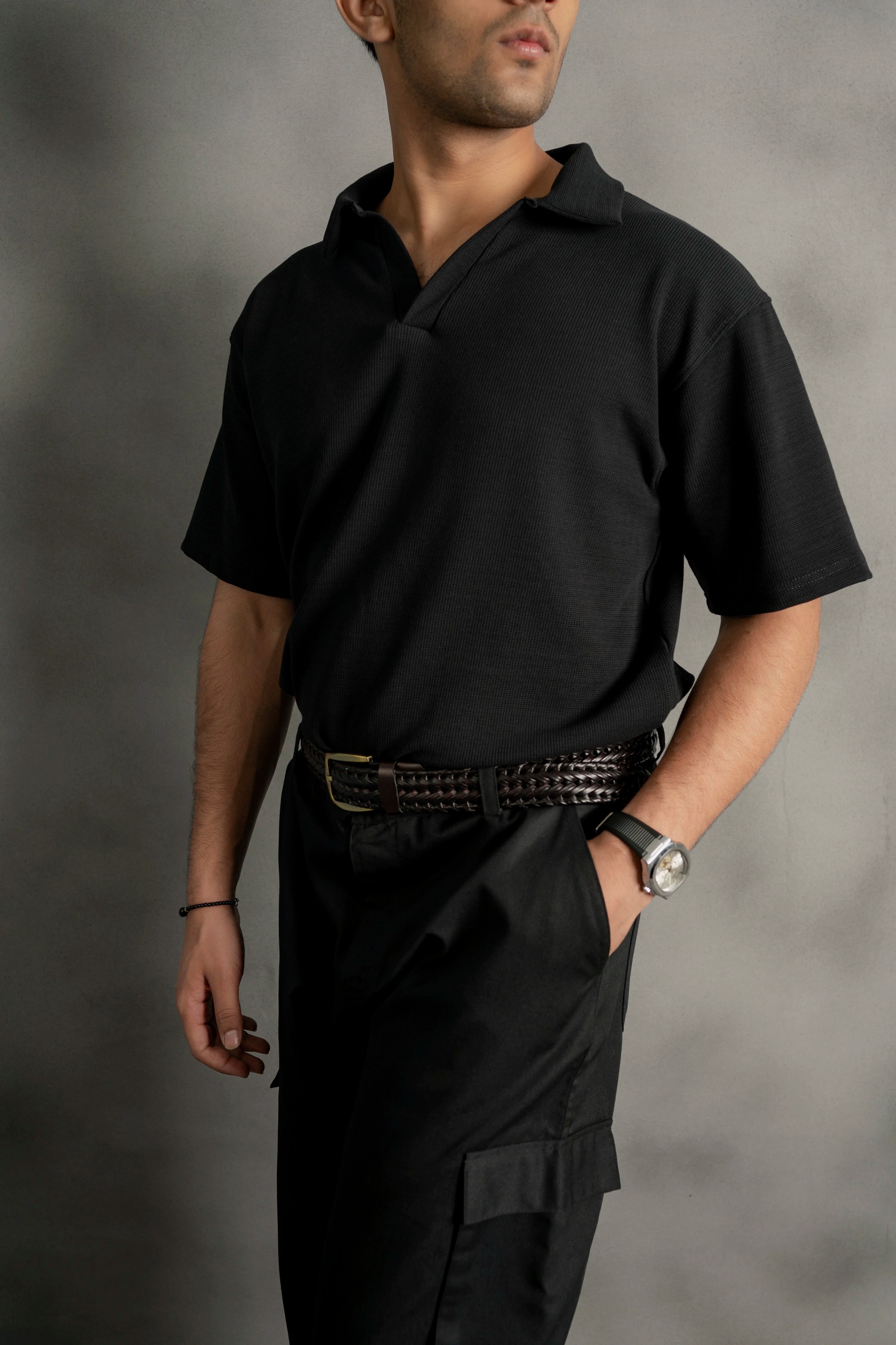 Black Johnny Collar Polo