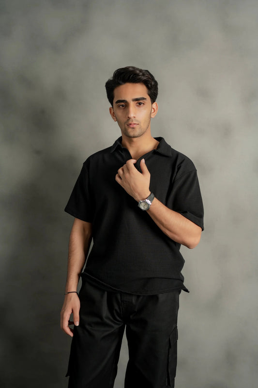 Black Johnny Collar Polo - Boujee
