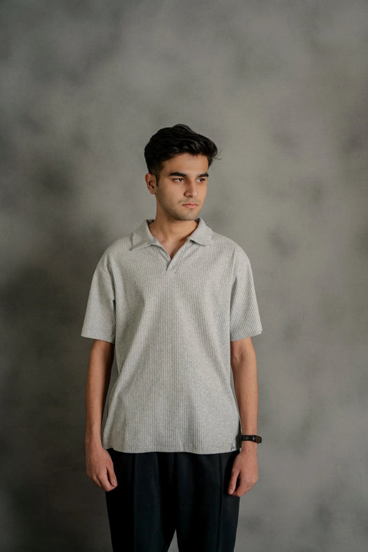 Light Grey Textured Polo - Boujee