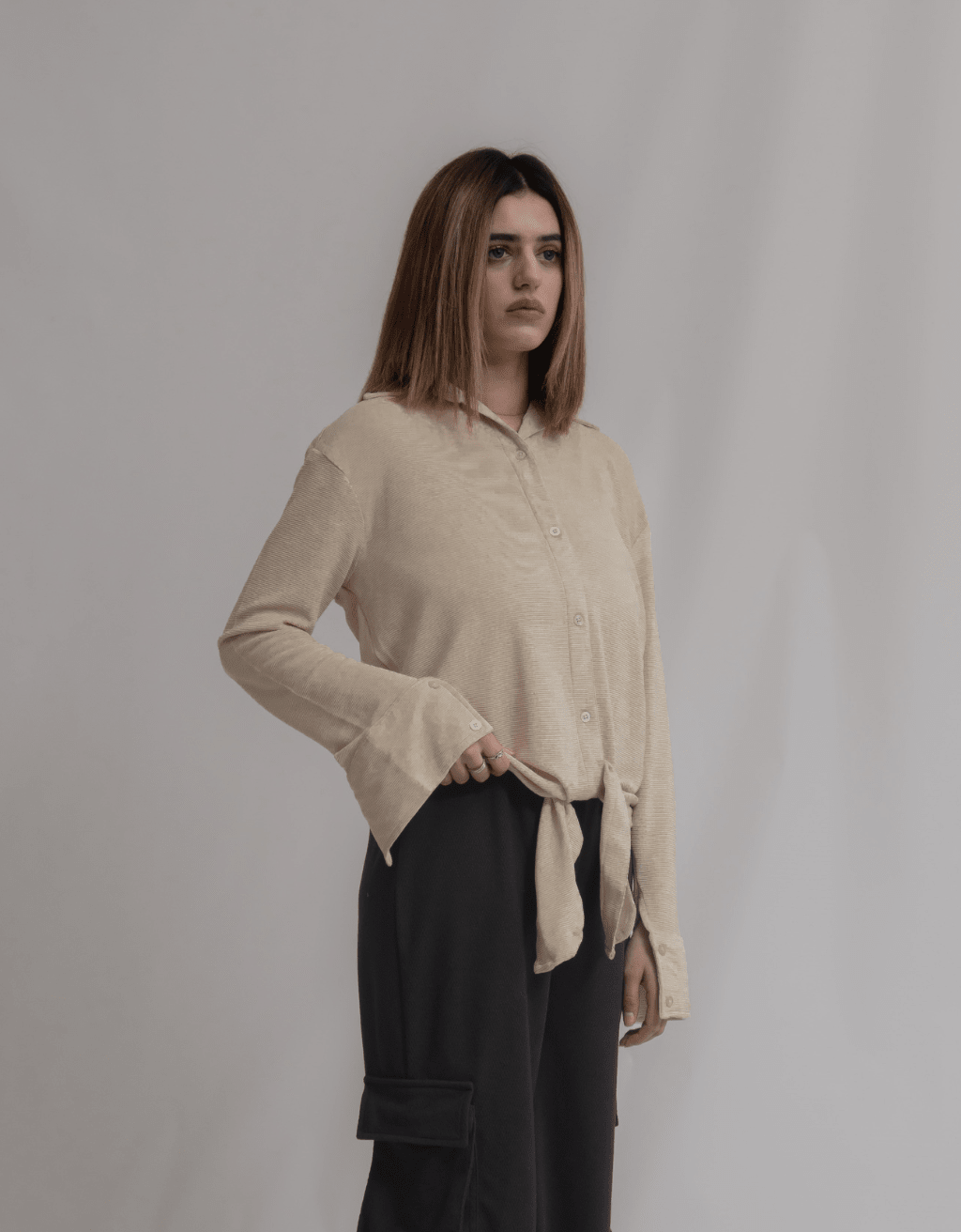 Neutral Beige Button-Down Shirt - Boujee